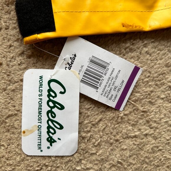 Cabelas Jacket Mens 2XL NWT Alaskan Guide Parka PVC Yellow Button Close - Picture 5 of 11